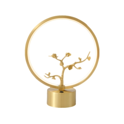 Metallic Branch Nightstand Light Post Modern LED Ring Table Lamp in Gold for Bedroom