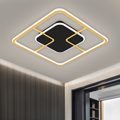 Metallic Square Flush Mount Lamp Modern LED Flush Ceiling Light in Black, 16