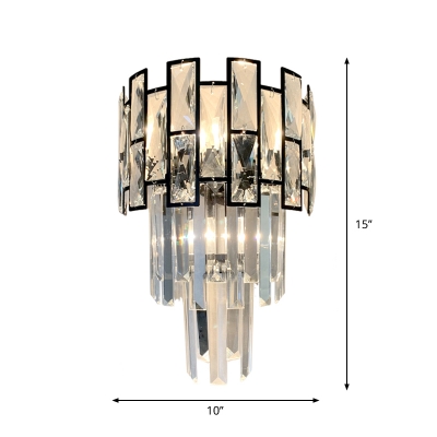Modern 3-Tier Sconce Light Clear Crystal Glass 3 Lights Sitting Room Wall Mounted Lamp
