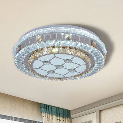 Modern LED Style Flush Mount Lamp with Crystal Block Shade White Flower/Trellis Ceiling Light Fixture