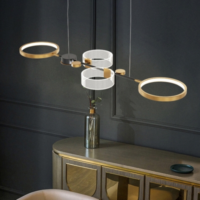 Modernist Circle Chandelier Lighting Metallic Dining Room LED Hanging Light Kit in Gold
