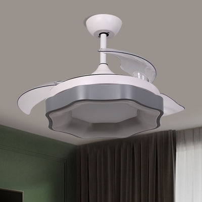 Modernist Geometric Ceiling Fan Light Fixture Metal Living Room 3-Blade LED Semi Flush in Grey, 19