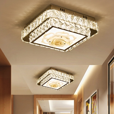 Nickel LED Flush Ceiling Light Modern Crystal Encrusted 2-Layer Round/Square Flushmount Lighting for Balcony