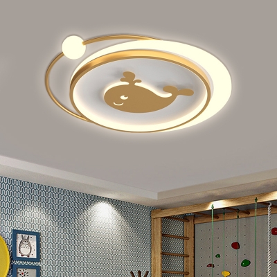 Plane/Heart/Fish Bedroom Flush Light Fixture Acrylic LED Cartoon Flushmount Ceiling Lamp in Gold