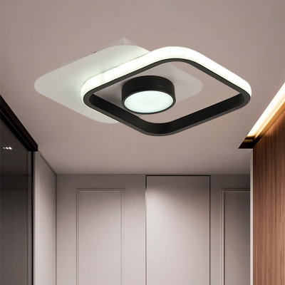 Rhombus Frame Corridor Flush Light Fixture Metallic LED Modernism Flush Mount in Black-White/White-Gold, White/Warm Light
