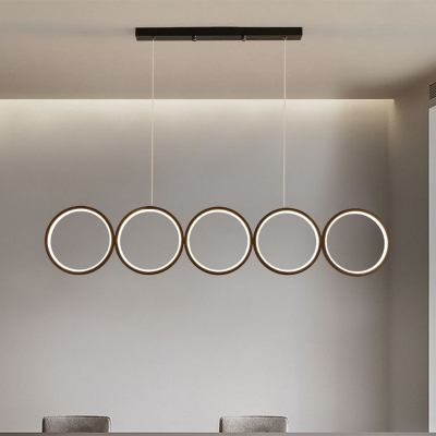 Rings Metallic Island Lighting Nordic LED Black Hanging Ceiling Light in Warm/White Light, 39