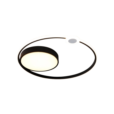 Round Flush Light Fixture Modern Metallic LED Black Flush Mount Lamp with Acrylic Shade in Warm/White Light , 16