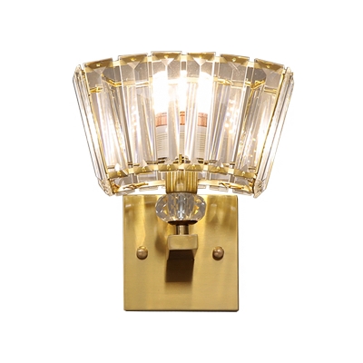 Single Wall Mount Light Postmodern Living Room Sconce with Tapered Crystal Shade in Gold