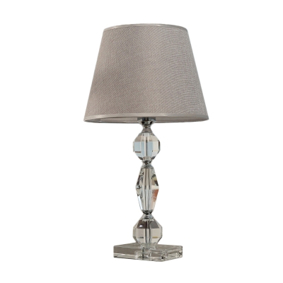 Tapered Shade Table Light Contemporary Fabric LED Clear Nightstand Lamp with Crystal Base