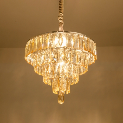 Tapered Tiers Kitchen Drop Lamp Contemporary Clear Beveled Cut Crystal 4-Bulb Chandelier Pendant