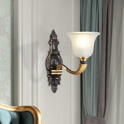 Traditional Flared Sconce Light 1/2 Lights Opaline Glass Wall Lighting Fixture in Black and Gold