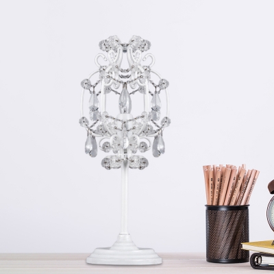 White/Gold 1 Bulb Table Lighting Vintage Crystal Swag Candle Bedroom Desk Lamp with Gourd Frame