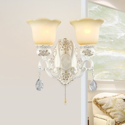 1/2 Bulb Flower Shade Sconce Light Fixture Traditional White Glass Wall Lighting Idea