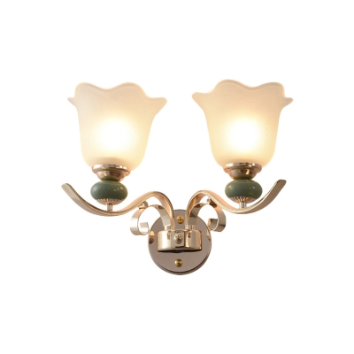 1/2 Lights White Glass Wall Mount Lighting Traditional Gold Scallop Bedroom Wall Light Fixture