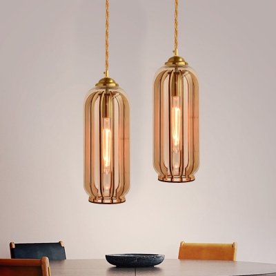 1 Bulb Capsule/Dome Pendulum Light Vintage Style Brass Amber Glass Ceiling Suspension Lamp