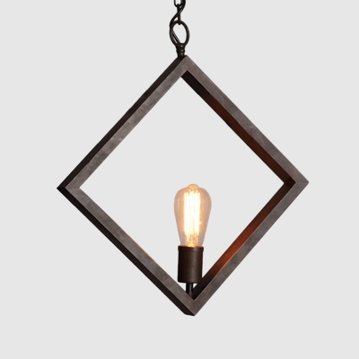 1 Bulb Suspension Light Industrial Rhombus Frame Iron Ceiling Pendant Lamp in Black