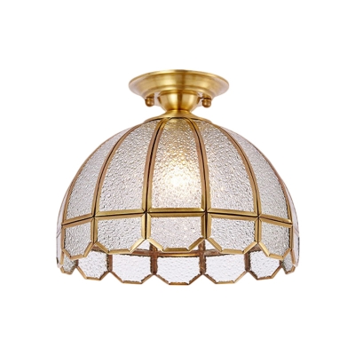 1-Light Semi Flush Light Colonial Domed Opaline Glass Close to Ceiling Lighting in Brass