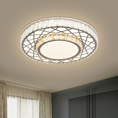 2-Layered LED Flush Mount Lighting Contemporary Stainless Steel Crystal Ceiling Light Fixture