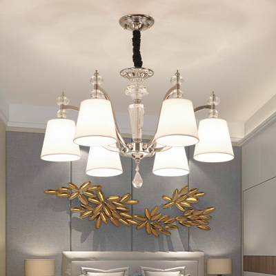 3/6 Heads Bedroom Ceiling Chandelier Modern Chrome Finish Clear Crystal Pendant Lamp with Tapered Fabric Shade
