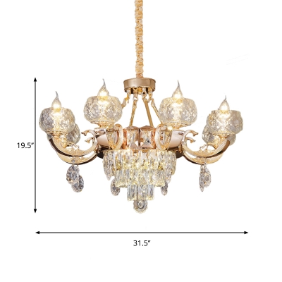6/8-Head Flameless Candle Chandelier Modern Clear Cut Crystal Ceiling Suspension Lamp for Dining Room