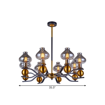 6/8 Heads Living Room Hanging Chandelier Post Modern Black-Gold Pendulum Light with Jar-Shape Smoke Gray Glass Shade