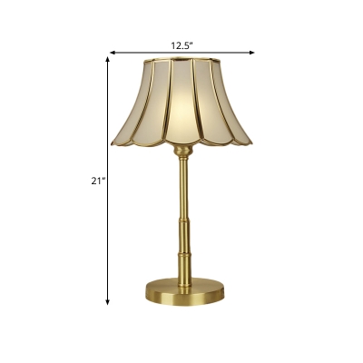 Bell Opaline Glass Table Lamp Colonial LED Bedroom Reading Book Light in Brass with Round Base