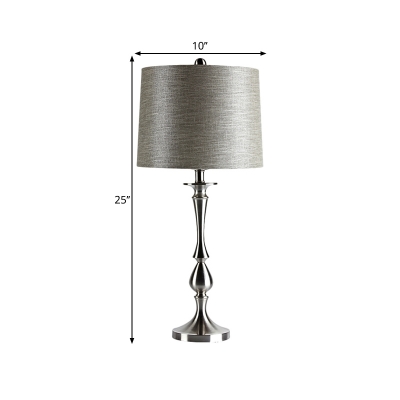 Black/Silver/Gold LED Nightstand Lamp Colonial Metal Barrel Task Lighting for Bedroom with Fabric Shade