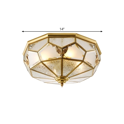 Brass 3/4 Heads Flush Light Colonial Opaline Glass Geometric Flush Mount Fixture, 14