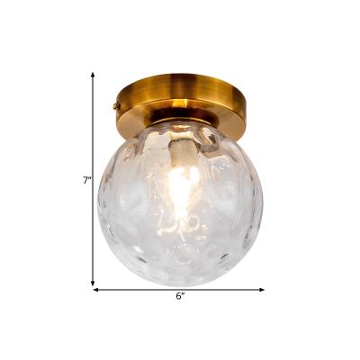 Brass Sphere Flush Mount Lamp Colonial Style Dimpled Glass 1 Light Doorway Ceiling Lighting
