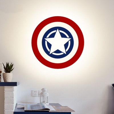 Cartoon LED Wall Mount Lamp Red and Blue Star Flush Wall Sconce with Acrylic Shade in Warm/White Light