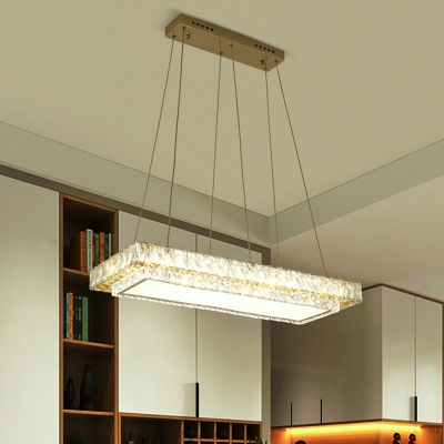 Clear Rectangle Ceiling Suspension Lamp Modern Crystal Block LED Island Light Fixture for Restaurant