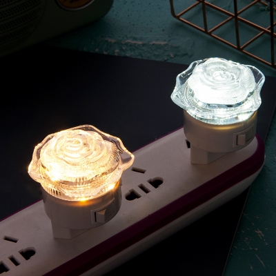 Clear Rose Mini LED Night Light Romantic Modern Plastic Plug-in Wall Lamp in Color Changing Light