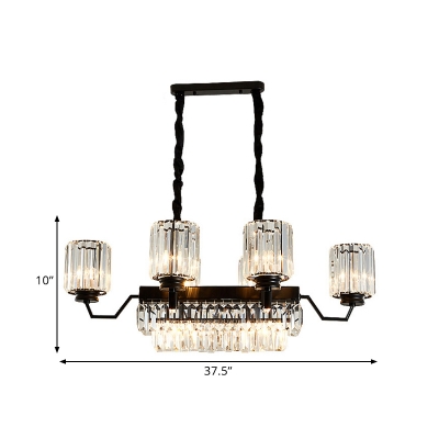 Contemporary 9 Lights Island Chandelier with Clear Crystal Shade Black Cylinder Hanging Pendant Light