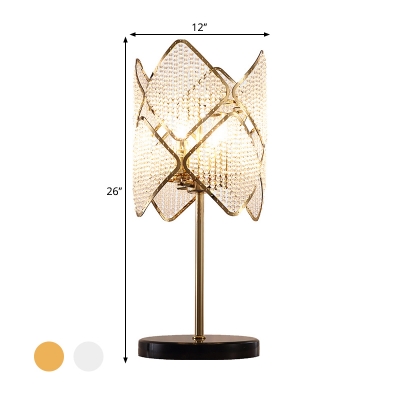 Contemporary LED Table Light with Crystal Strand Shade Rhombus Nightstand Light in Chrome/Gold
