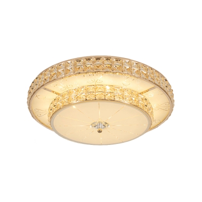 Contemporary Round/Flower Flush Mount Beveled Crystal Living Room LED Ceiling Mounted Fixture in Champagne