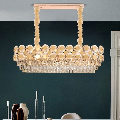 Crystal Gold Island Pendant Tiered Oblong 12 Bulbs Modern Stylish Suspension Lighting
