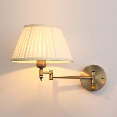 Fabric Beige Wall Light Fixture Conical 1 Head Classic Style Wall Lighting Ideas with Swing Arm