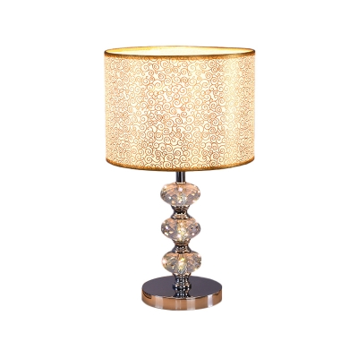 Fabric Drum Shade Night Stand Light Traditional 1-Light Bedroom Crystal Table Lamp in Black/Silver/Pink