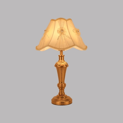 Fabric Gold Nightstand Lamp Drum LED Colonial Task Lighting with White Shade for Bedroom