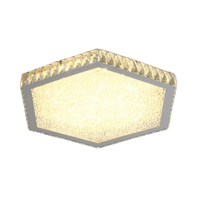 Hexagonal Faceted Crystal Flushmount Light Modernity LED Chrome Close to Ceiling Lamp in Warm/White Light