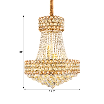 K9 Crystal Bead Gold Drop Pendant Basket Shaped 5/8-Head Modernist Chandelier Lighting