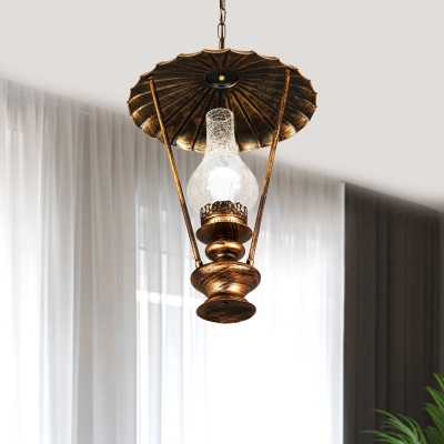 Kerosene Lamp Shape Corridor Pendant Vintage Metal 1-Light Bronze Finish Hanging Ceiling Light