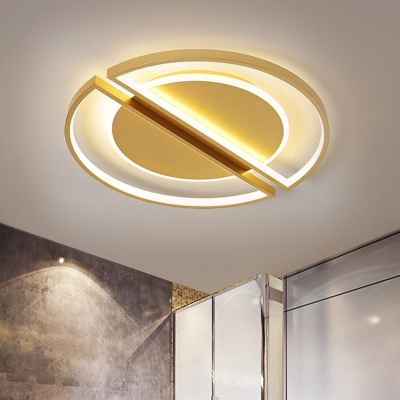 Metal Dual Semicircle Flush Mount Lamp Nordic LED Gold Flush Ceiling Light in Warm/White Light, 16.5