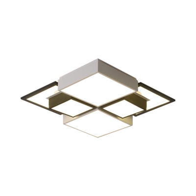 Minimalism LED Flush Ceiling Light with Metal Shade Black Square Flushmount in Warm/White Light, 18