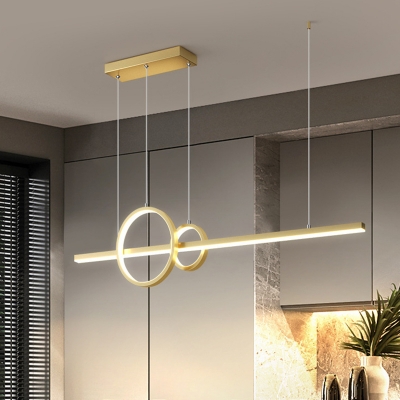 Modern Hoop and Line Multi Pendant Metallic Dining Room LED Ceiling Hang Fixture in Black/Gold, White/Warm Light