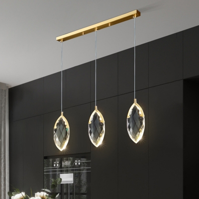 Modernist Teardrop Pendant 3-Head Clear Faceted Crystal LED Multi Hanging Light over Table