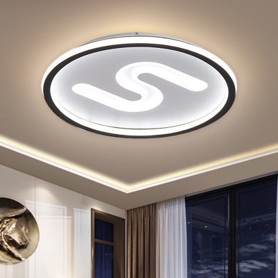 Round LED Flush Mount Lamp Contemporary Metal Black/Gold Ceiling Flush with S-Shape Design in Warm/White Light, 16