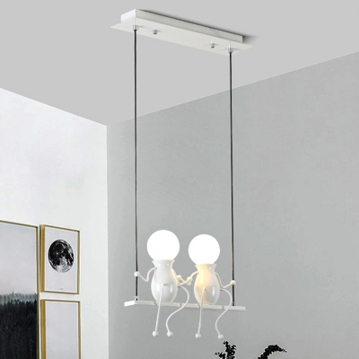 Simple 1/2-Light Chandelier Light Black/White Figure Sitting on Swing Ceiling Pendant with Metal Shade