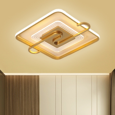 Square Flushmount Lighting Nordic Metal LED Gold Flush Mount Lamp in Warm/White Light, 16.5