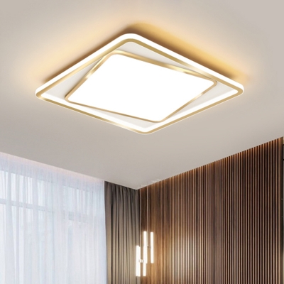 Square Metallic Flush Mount Lamp Contemporary LED Gold Flush Light Fixture, 16.5